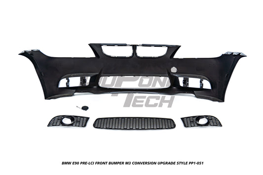 BMW 3 Series E90 Pre-LCI 2006 2007 2008 with Aftermarket Parts - M3 Conversion Upgrade Style Front Bumper and Grill & Fog Light PP Polypropylene/ABS from DuPont Tech