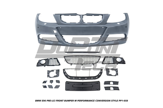 BMW 3 Series E90 Pre-LCI 2006 2007 2008 with Aftermarket Parts - M Performance Conversion Style Front Bumper & Fog Light PP Polypropylene from DuPont Tech