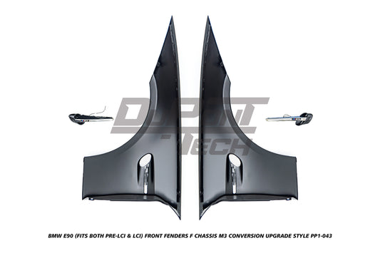 BMW 3 Series E90 (Fits Both Pre-LCI & LCI) 2006 2007 2008 2009 2010 2011 with Aftermarket Parts - F Chassis M3 Conversion Upgrade Style Front Fenders Metal from DuPont Tech