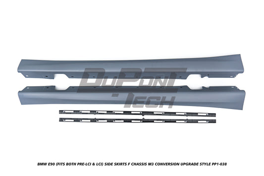 BMW 3 Series E90 (Fits Both Pre-LCI & LCI) 2006 2007 2008 2009 2010 2011 with Aftermarket Parts - F Chassis M3 Conversion Upgrade Style Side Skirts PP Polypropylene from DuPont Tech