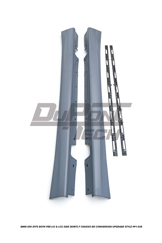 BMW 3 Series E90 (Fits Both Pre-LCI & LCI) 2006 2007 2008 2009 2010 2011 with Aftermarket Parts - F Chassis M3 Conversion Upgrade Style Side Skirts PP Polypropylene from DuPont Tech