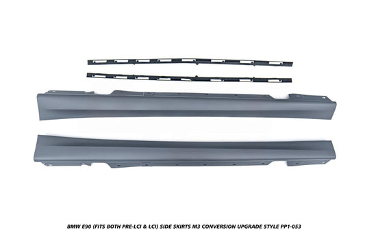 BMW 3 Series E90 (Fits Both Pre-LCI & LCI) 2006 2007 2008 2009 2010 2011 with Aftermarket Parts - M3 Conversion Upgrade Style Side Skirts PP Polypropylene from DuPont Tech