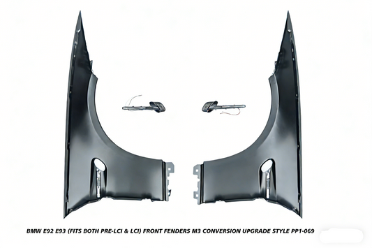 BMW 3 Series E92 E93 (Fits Both Pre-LCI & LCI) 2006 2007 2008 2009 2010 2011 2012 2013 with Aftermarket Parts - M3 Conversion Upgrade Style Front Fenders Metal from DuPont Tech
