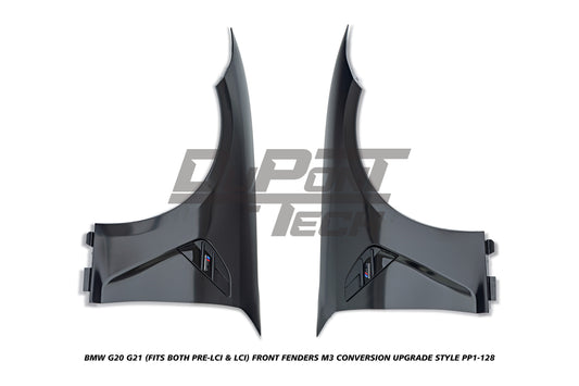 BMW 3 Series 330i M340i G20 G21 (Fits both Pre-LCI & LCI) 2019-ON with Aftermarket Parts - M3 Conversion Upgrade Style Front Fenders Metal from DuPont Tech