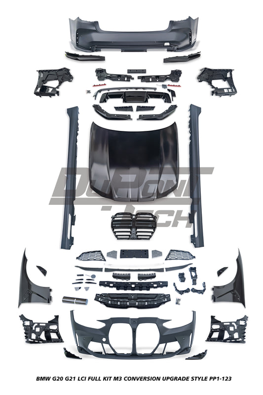 BMW 3 Series M340i 330i 320i G20 G21 LCI 2023-ON with Aftermarket Parts - M3 Conversion Upgrade Style Full kit PP Polypropylene/ABS/Metal from DuPont Tech