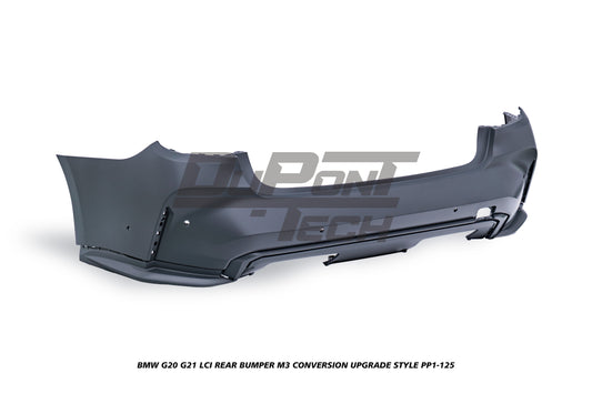 BMW 3 Series M340i 330i 320i G20 G21 LCI 2023-ON with Aftermarket Parts - M3 Conversion Upgrade Style Rear Bumper PP Polypropylene from DuPont Tech
