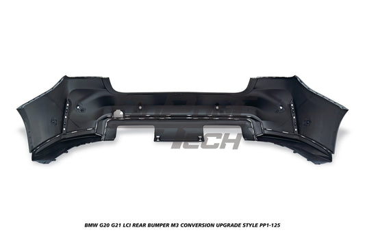 BMW 3 Series M340i 330i 320i G20 G21 LCI 2023-ON with Aftermarket Parts - M3 Conversion Upgrade Style Rear Bumper PP Polypropylene from DuPont Tech