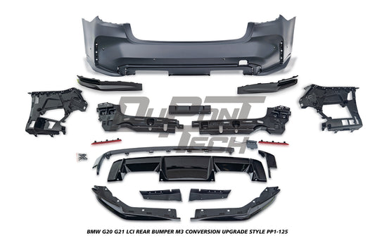 BMW 3 Series M340i 330i 320i G20 G21 LCI 2023-ON with Aftermarket Parts - M3 Conversion Upgrade Style Rear Bumper PP Polypropylene from DuPont Tech