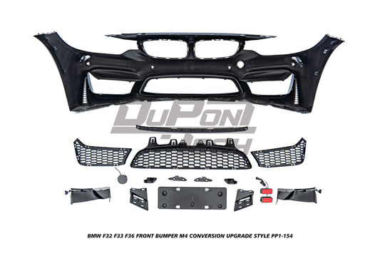 BMW 4 Series 440i 435i 430i 428i 420i 418i 435d 430d 425d 420d 418d F32 F33 2013 2014 2015 2016 2017 2018 2019 2020 & F36 2014 2015 2016 2017 2018 2019 2020 with Aftermarket Parts - M4 Conversion Upgrade Style Front Bumper PP Polypropylene from DuPont Tech