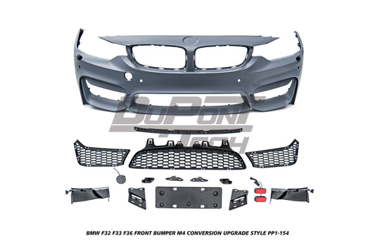BMW 4 Series 440i 435i 430i 428i 420i 418i 435d 430d 425d 420d 418d F32 F33 2013 2014 2015 2016 2017 2018 2019 2020 & F36 2014 2015 2016 2017 2018 2019 2020 with Aftermarket Parts - M4 Conversion Upgrade Style Front Bumper PP Polypropylene from DuPont Tech