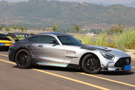 Mercedes Benz AMG GT GTS GTC GTR Pro C190 2016-2021 with DuPont Tech's Aftermarket Parts - Front Bumper Canards Black Series Conversion Style Dry Pre-preg Carbon Fiber. A complete transformation of style and performance.