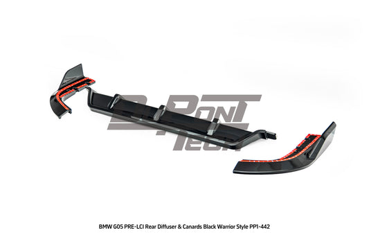 BMW X5 M50i s/x Drive 40i (With M-Package Bumper, does not fit base model) G05 Pre-LCI 2019 2020 2021 2022 2023 with Aftermarket Parts - Black Warrior Style Rear Diffuser & Canards ABS from DuPont Tech