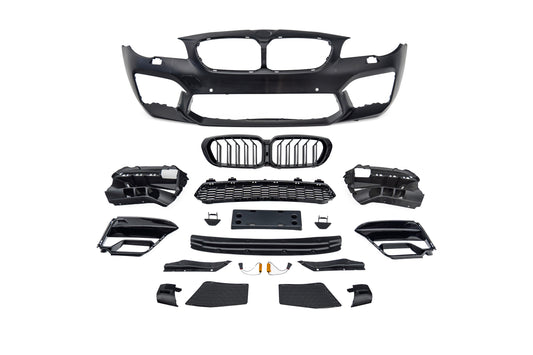 BMW 5 Series M550d 550i 535i 535d 530i 530d 528i 520i 525d 520d 518d F10 (Both Fits Pre-LCI & LCI) 2010 2012 2013 2014 2015 2016 2017 with Aftermarket Parts - G30 Body Style Front Bumper and Grill PP Polypropylene from DuPont Tech