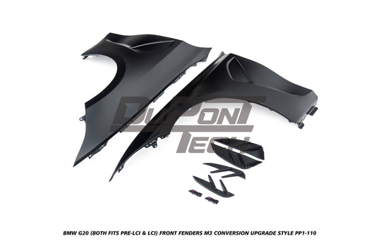 BMW 3 Series M340i 330i (Fits Both Pre-LCI & LCI) G20 2019-ON with Aftermarket Parts - M3 Conversion Upgrade Style Front Fenders Aluminum from DuPont Tech