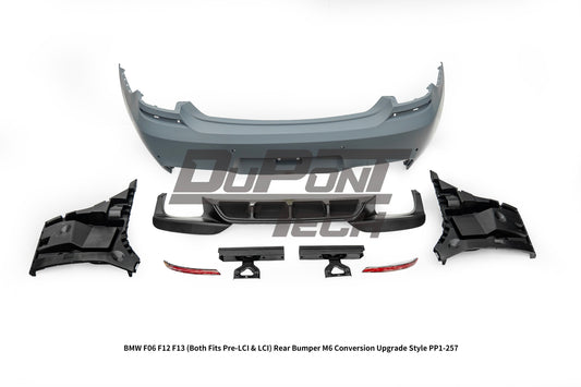 BMW 6 Series 650i 640i 640d F06 F12 F13 (Both Fits Pre-LCI & LCI) 2011 2012 2013 2014 2015 2016 2017 2018 with Aftermarket Parts - M6 Conversion Upgrade Style Rear Bumper PP Polypropylene from DuPont Tech