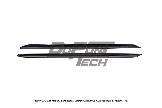 BMW 3 Series M340i 330i (with M-package rocker panel) G20 G21 Pre-LCI 2019 2020 2021 2022 with Aftermarket Parts - M Performance Conversion Style Side Skirts ABS from DuPont Tech
