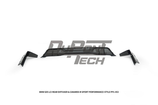 BMW X5 M60i s/x Drive 40i (With M-Package Bumper, does not fit base model) G05 LCI 2024-ON with Aftermarket Parts - M Performance Style Rear Diffuser & Canards ABS from DuPont Tech