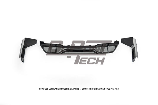 BMW X5 M60i s/x Drive 40i (With M-Package Bumper, does not fit base model) G05 LCI 2024-ON with Aftermarket Parts - M Performance Style Rear Diffuser & Canards ABS from DuPont Tech
