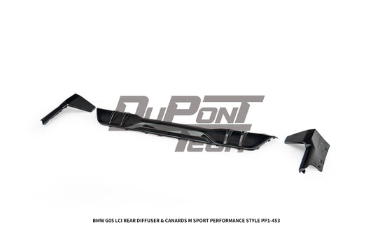 BMW X5 M60i s/x Drive 40i (With M-Package Bumper, does not fit base model) G05 LCI 2024-ON with Aftermarket Parts - M Performance Style Rear Diffuser & Canards ABS from DuPont Tech