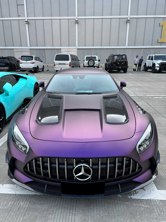 Mercedes Benz AMG GT GTS GTC GTR Pro C190 2016 2017 2018 2019 2020 2021 with Aftermarket Parts - Black Series Conversion Style Hood PP Polypropylene / Dry Pre-preg Carbon Fiber from DuPont Tech