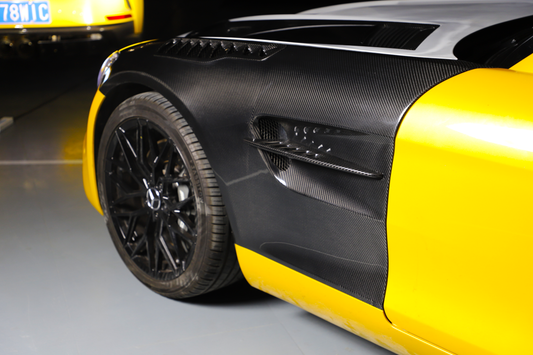Mercedes Benz AMG GT GTS GTC GTR Pro C190 2016 2017 2018 2019 2020 2021 with Aftermarket Parts - Black Series Conversion Style Front Fenders Dry Pre-preg Carbon Fiber from DuPont Tech