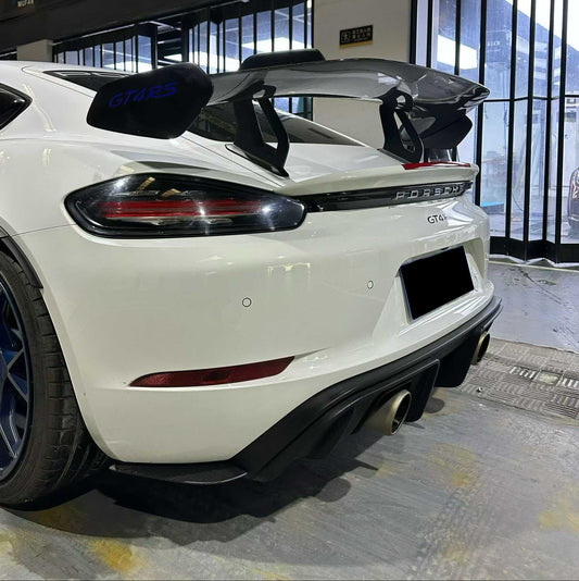 Porsche 981 Cayman (Base / S / GTS) 2012 2013 2014 2015 2016 & 718 982 Cayman (Base / T / S / GTS) 2017-ON with Aftermarket Parts - GT4RS Style Rear Wing Dry Pre-preg Carbon Fiber from Dupont Tech