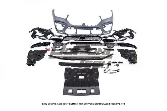 BMW X6 M50i x/s Drive40i G06 Pre-LCI 2020 2021 2022 2023 with Aftermarket Parts - X6M Conversion Upgrade Style Front Bumper PP Polypropylene from DuPont Tech