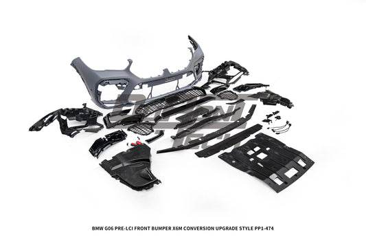 BMW X6 M50i x/s Drive40i G06 Pre-LCI 2020 2021 2022 2023 with Aftermarket Parts - X6M Conversion Upgrade Style Front Bumper PP Polypropylene from DuPont Tech