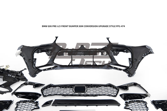 BMW X6 M50i x/s Drive40i G06 Pre-LCI 2020 2021 2022 2023 with Aftermarket Parts - X6M Conversion Upgrade Style Front Bumper PP Polypropylene from DuPont Tech