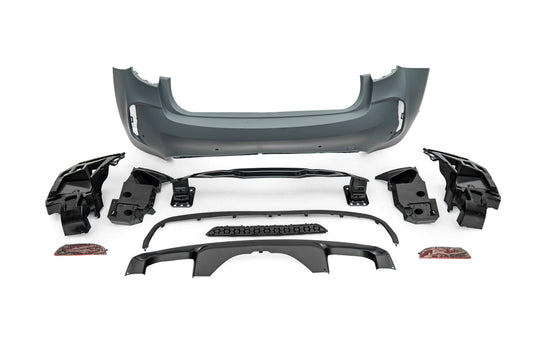 BMW X6 M50d xDrive50i s/xDrive35i xDrive40d xDrive30d F16 (Both Fits Pre-LCI & LCI) 2015 2016 2017 2018 2019 with Aftermarket Parts - X6M Conversion Upgrade Style Rear Bumper PP Polypropylene from DuPont Tech