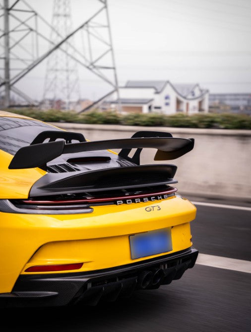 Porsche 911 992.1 Carerra Base/S/T/4/4S/Targa 4/Targa 4S/GTS 2020 2021 2022 2023 2024 & 911 992.2 Carerra Base/S/T/4/4S/Targa 4/Targa 4S/GTS 2025-ON & (designed to be installed on DuPont Tech GT3 conversion rear bumper ONLY) with Aftermarket Parts - GT3 Conversion Style Rear Bumper Lower Panel Dry Pre-preg Carbon Fiber from Dupont Tech