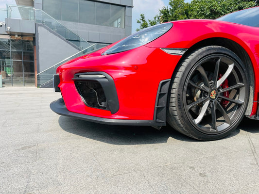 Porsche 718 982 Cayman & Boxster (Base / T / S / GTS / GT4 / Spyder) 2017 2018 2019 2020 2021 2022 2023 2024 2025 with Aftermarket Parts - GT4RS Conversion Style PP Front Bumper & Lip & Valances (with & without GT4 Logo) PP Polypropylene / Dry Pre-preg Carbon Fiber from Dupont Tech