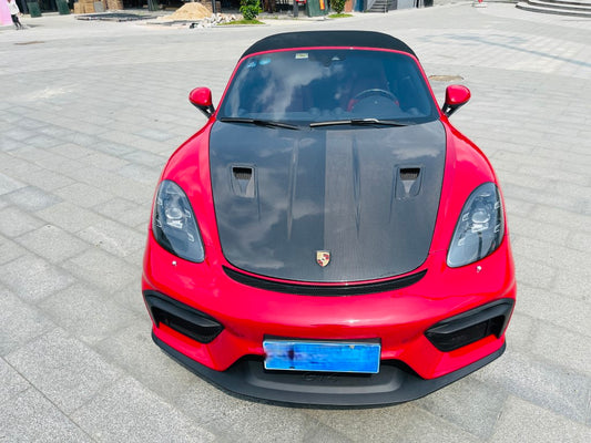 Porsche 718 982 Cayman & Boxster (Base / T / S / GTS / GT4 / Spyder) 2017 2018 2019 2020 2021 2022 2023 2024 2025 with Aftermarket Parts - GT4RS Conversion Style PP Front Bumper & Lip & Valances (with & without GT4 Logo) PP Polypropylene / Dry Pre-preg Carbon Fiber from Dupont Tech