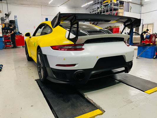 Porsche 911 991.2 Carrera Base/S/T 2017 2018 2019 with Aftermarket Parts – GT2RS Conversion Style Rear Bumper & Trims PP Polypropylene / Dry Pre-preg Carbon Fiber from Dupont Tech