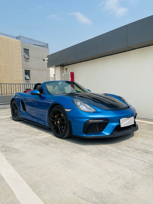 Porsche 981 Cayman & Boxster (all models, including Base / S / GTS / GT4 / Spyder) 2012 2013 2014 2015 2016 with Aftermarket Parts – GT4 Conversion Style Front Bumper & Trims (with & without GT4 Logo) PP Polypropylene / Dry Pre-preg Carbon Fiber from Dupont Tech