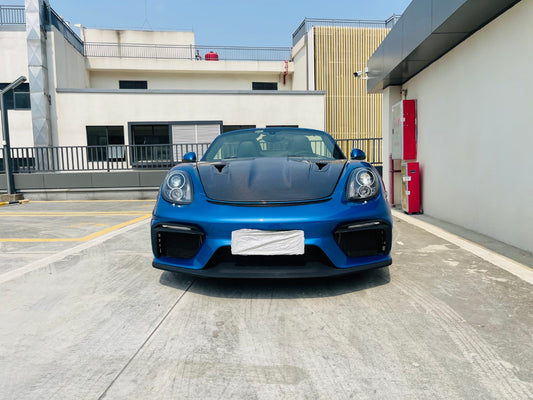 Porsche 981 Cayman & Boxster (all models, including Base / S / GTS / GT4 / Spyder) 2012 2013 2014 2015 2016 with Aftermarket Parts – GT4 Conversion Style Front Bumper & Trims (with & without GT4 Logo) PP Polypropylene / Dry Pre-preg Carbon Fiber from Dupont Tech