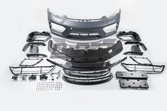 Porsche 987.1 987.2 Cayman & Boxster (all models, including Base / S / R) 2005 2006 2007 2008 2009 2010 2011 2012 with Aftermarket Parts – GT4RS Conversion Style Front Bumper & Trims PP Polypropylene / Dry Pre-preg Carbon Fiber from Dupont Tech