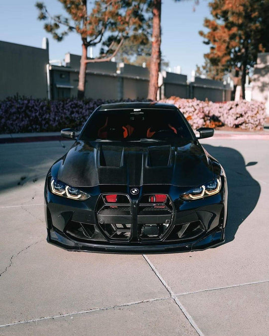 BMW M3 / M3C G80 G81 & M4 / M4C G82 G83 2021 2022 2023 2024 with Aftermarket Parts - Hood Bonnet Double-sided Pre-preg Carbon Fiber from TAKD Carbon