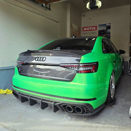 Audi S4 A4 B9 / B9.5 2017 2018 2019 2020 2021 2022 2023 2024 with Aftermarket Parts - Rear Trunk Lid Pre-preg Double-sided Carbon Fiber from Karbel Carbon