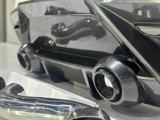 Mercedes Benz AMG GT/GTS C190 (fits both Pre-facelift & facelift) 2015 2016 2017 2018 2019 2020 2021 with Aftermarket Parts - Paragon Rear Bumper & Diffuser (Exhaust Pipe Extension & Tips Included) Carbon Fiber / FRP from Robot Craftsman