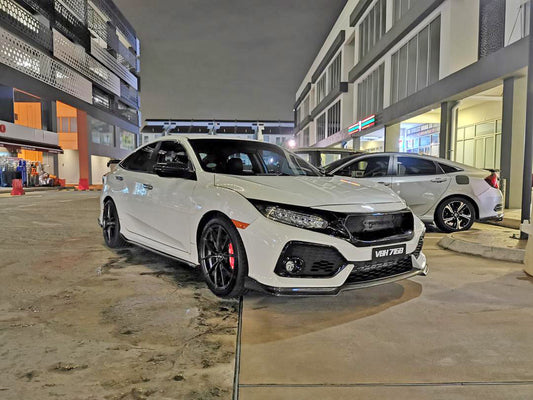 Honda Civic Type-R FK8 2017 2018 2019 2020 2021 with Aftermarket Parts - JS Style Front Grill & Front grill Emblem holder Carbon Fiber / FRP from EPR USA