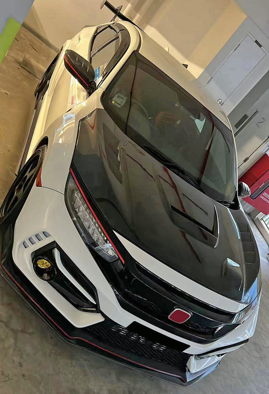 Honda Civic 10th Gen FC1 FC2 FC5 FC6 2016 2017 2018 2019 2020 2021 & FC3 FC4 2017 2018 2019 2020 2021 & FK7 2017 2018 2019 2020 2021 with Aftermarket Parts - JS Style Hood Carbon Fiber / FRP from EPR USA