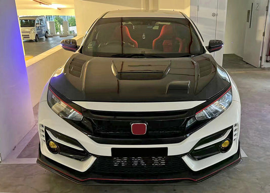 Honda Civic 10th Gen FC1 FC2 FC5 FC6 2016 2017 2018 2019 2020 2021 & FC3 FC4 2017 2018 2019 2020 2021 & FK7 2017 2018 2019 2020 2021 with Aftermarket Parts - JS Style Hood Carbon Fiber / FRP from EPR USA