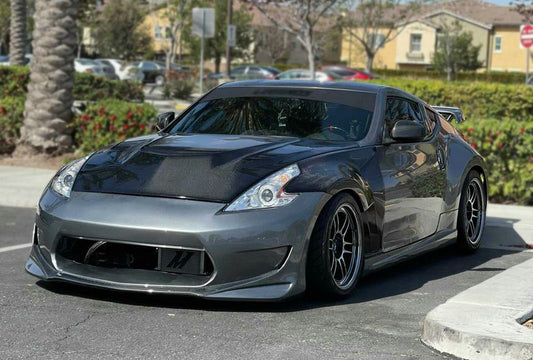 Nissan 370Z Sport Touring Base Fairlady Z Z34 Pre-Facelift 2009 2010 2011 & 370Z Sport Touring Base Fairlady Z Z34 Facelift 2012 2013 2014 2015 2016 2017 2018 2019 2020 & Nismo V1 2009 2010 2011 & Nismo V2 2012 2013 2014 2015 2016 2017 2018 2019 2020 with Aftermarket Parts - AM STYLE Front Bumper Carbon Fiber / FRP from EPR USA