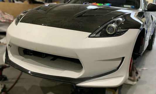 Nissan 370Z Sport Touring Base Fairlady Z Z34 Pre-Facelift 2009 2010 2011 & 370Z Sport Touring Base Fairlady Z Z34 Facelift 2012 2013 2014 2015 2016 2017 2018 2019 2020 & Nismo V1 2009 2010 2011 & Nismo V2 2012 2013 2014 2015 2016 2017 2018 2019 2020 with Aftermarket Parts - AM STYLE Front Bumper Carbon Fiber / FRP from EPR USA