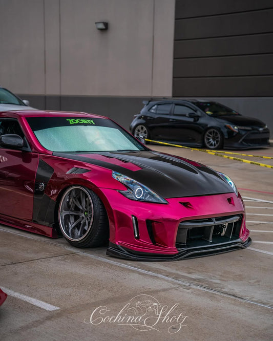 Nissan 370Z Sport Touring Base Fairlady Z Z34 Pre-Facelift 2009 2010 2011 & 370Z Sport Touring Base Fairlady Z Z34 Facelift 2012 2013 2014 2015 2016 2017 2018 2019 2020 & Nismo V1 2009 2010 2011 & Nismo V2 2012 2013 2014 2015 2016 2017 2018 2019 2020 with Aftermarket Parts - VRSA2 Style Front Bumper & Lip Carbon Fiber from EPR USA