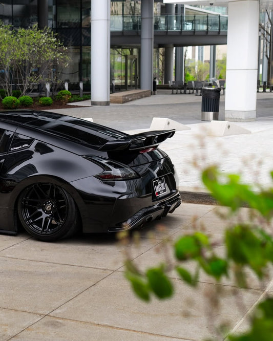 Nissan 370Z Sport Touring Base Fairlady Z Z34 Pre-Facelift & Facelift 2009 2010 2011 2012 2013 2014 2015 2016 2017 2018 2019 2020 & Nismo V1 2009 2010 2011 & Nismo V2 2012 2013 2014 2015 2016 2017 2018 2019 2020 with Aftermarket Parts - Nismo Conversion Style Rear Spoiler Carbon Fiber / FRP from EPR USA