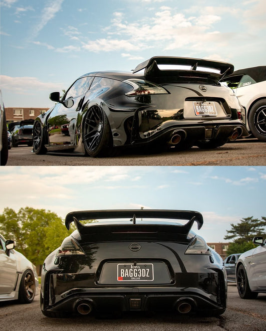 Nissan 370Z Sport Touring Base Fairlady Z Z34 Pre-Facelift & Facelift 2009 2010 2011 2012 2013 2014 2015 2016 2017 2018 2019 2020 & Nismo V1 2009 2010 2011 & Nismo V2 2012 2013 2014 2015 2016 2017 2018 2019 2020 with Aftermarket Parts - Nismo Conversion Style Rear Spoiler Carbon Fiber / FRP from EPR USA
