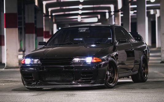 Nissan R32 Skyline GTR 1989 1990 1991 1992 1993 1994 with Aftermarket Parts - AB Flug Style Front Lip Carbon Fiber / FRP from EPR USA
