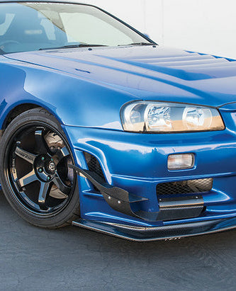 Nissan R34 GTR Base 1999 2000 2001 2002 2003 2004 with Aftermarket Parts - AS Style Front Bumper Canard Carbon Fiber / FRP from EPR USA